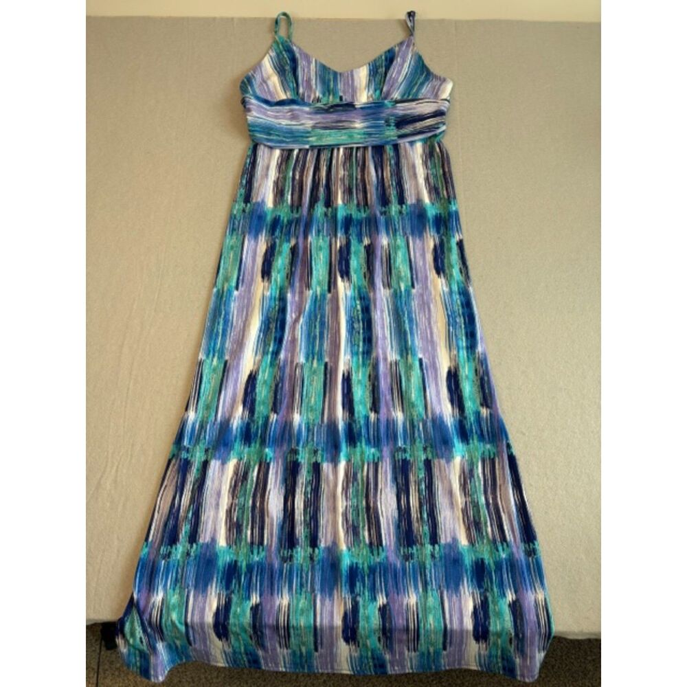 Ann Taylor Maxi Dress Size 14 Adjustable Straps Banded Bustline Blue and Green
